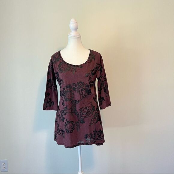 Peruvian Connection Floral Tunic Top Burnout Size Medium 3/4 Sleeve - Picture 2 of 7